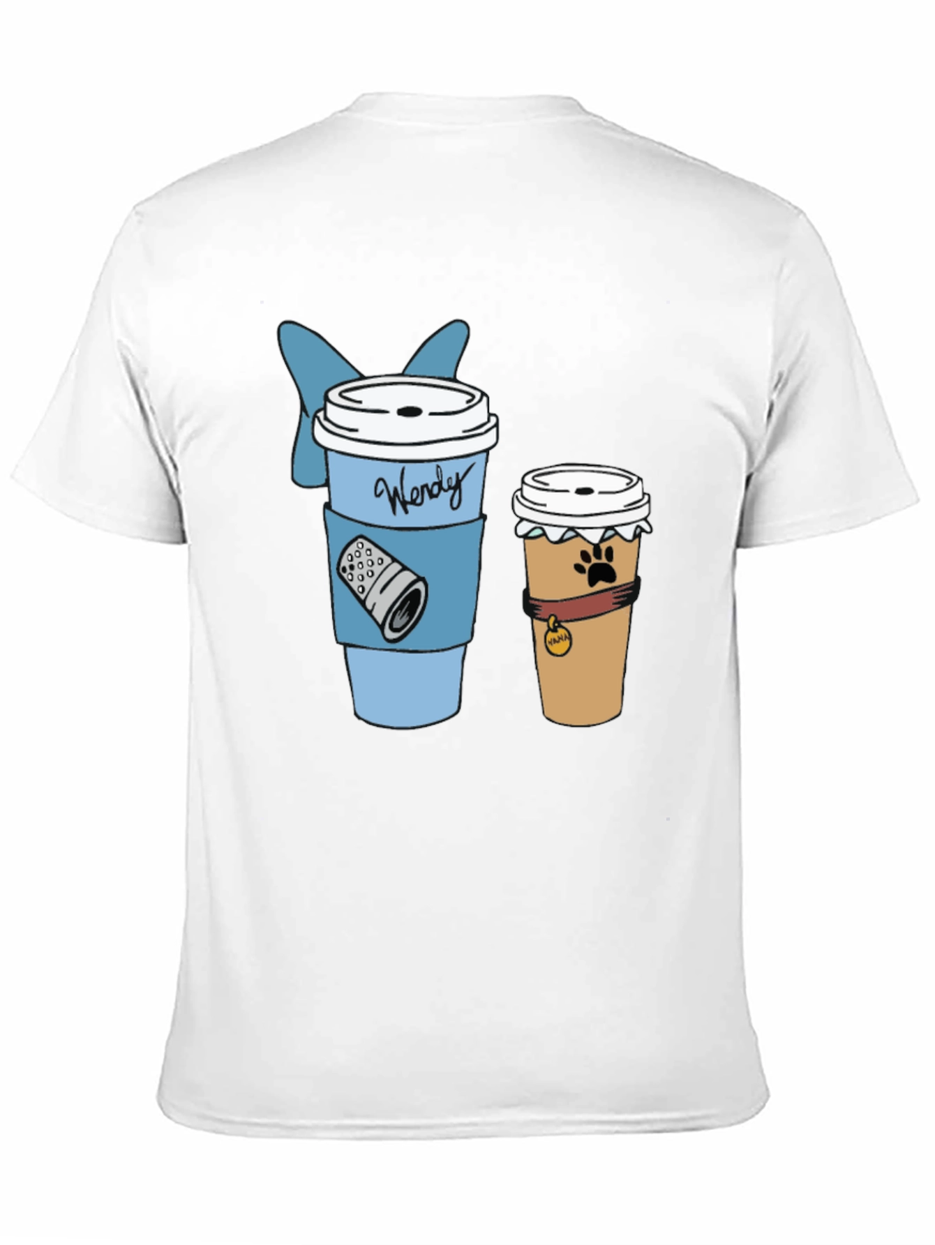 Camiseta Negra con Diseño de Café Wendy y Mascotas