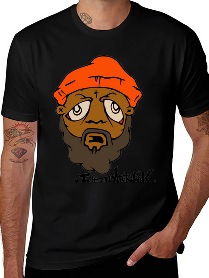 Camiseta Hombre Diseño Gráfico Naranja y Negro