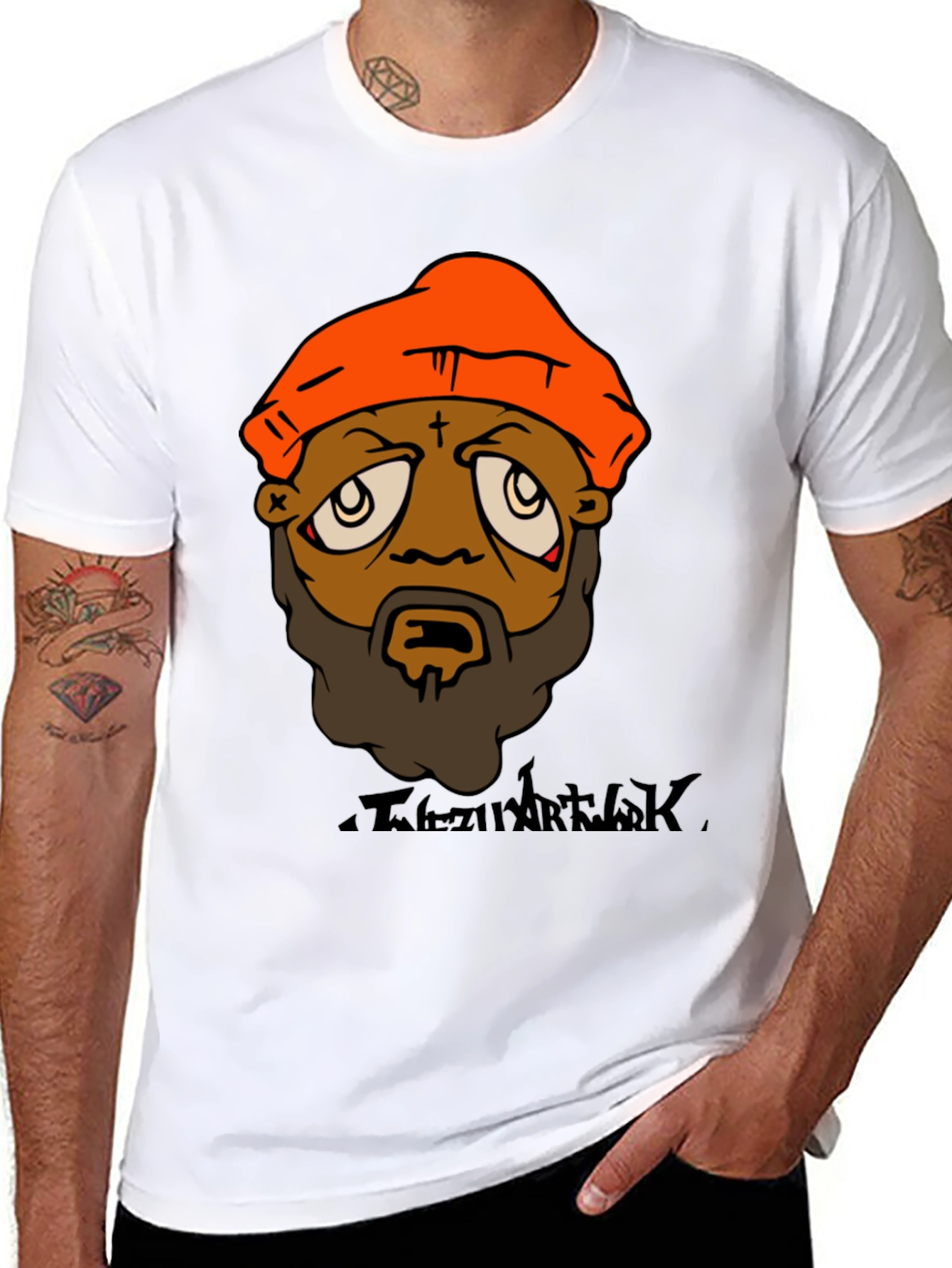 Camiseta Hombre Diseño Gráfico Naranja y Negro