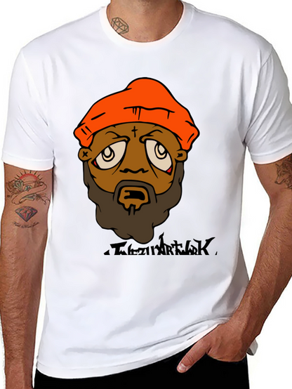 Camiseta Hombre Diseño Gráfico Naranja y Negro