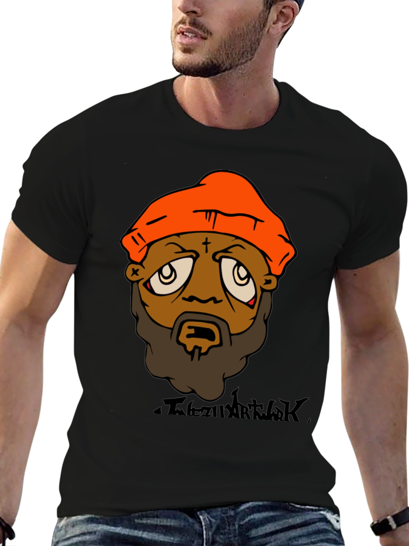 Camiseta Hombre Diseño Gráfico Naranja y Negro