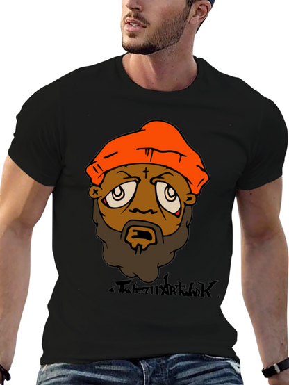 Camiseta Hombre Diseño Gráfico Naranja y Negro