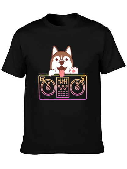 Camiseta Negra con Diseño de DJ Husky