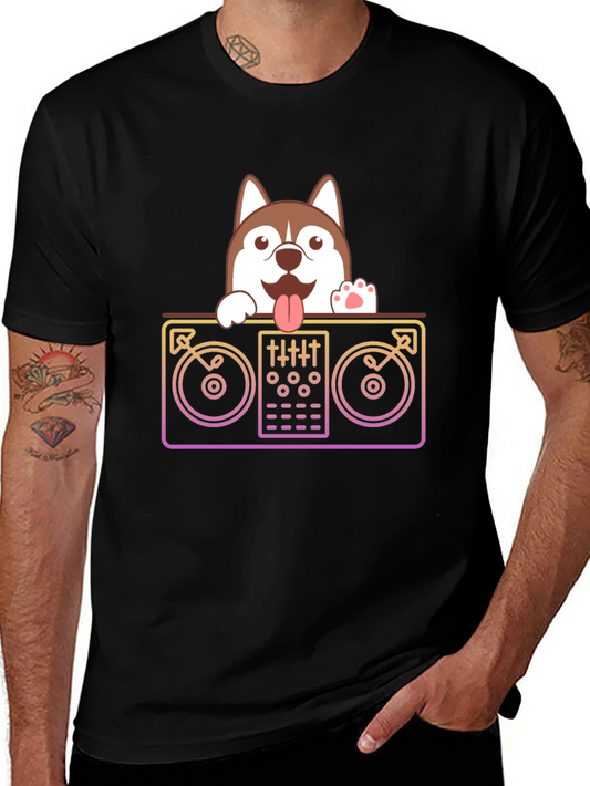 Camiseta Negra con Diseño de DJ Husky