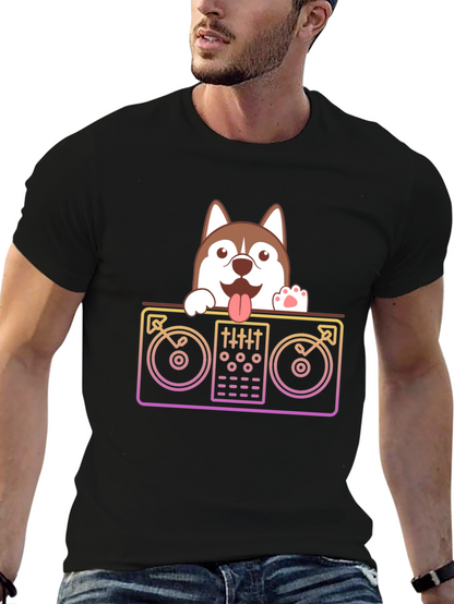 Camiseta Negra con Diseño de DJ Husky