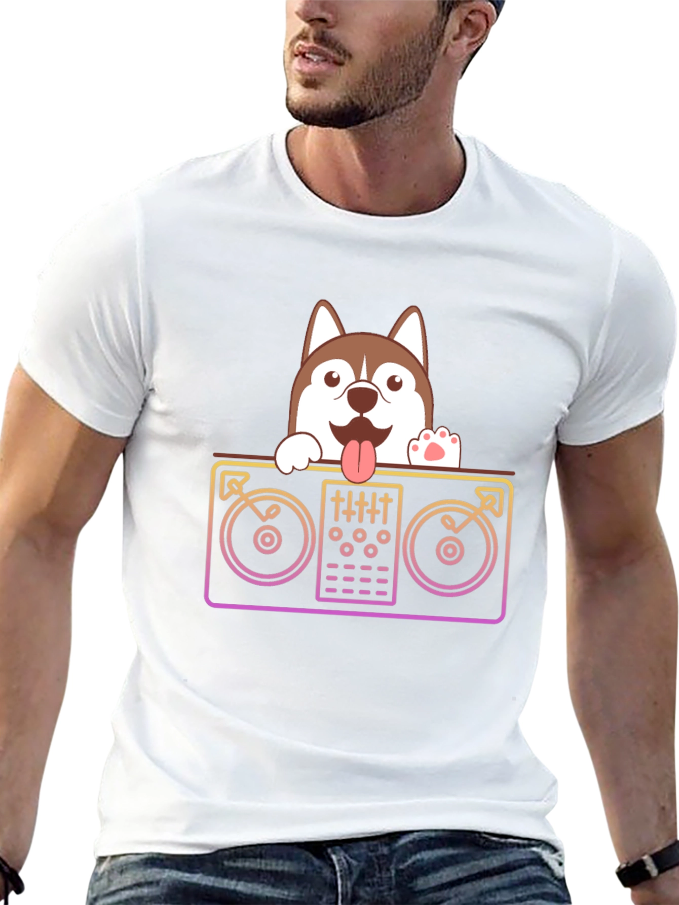 Camiseta Negra con Diseño de DJ Husky