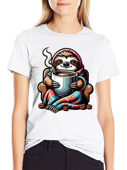 Camiseta con Diseño de Oso Perezoso y Café