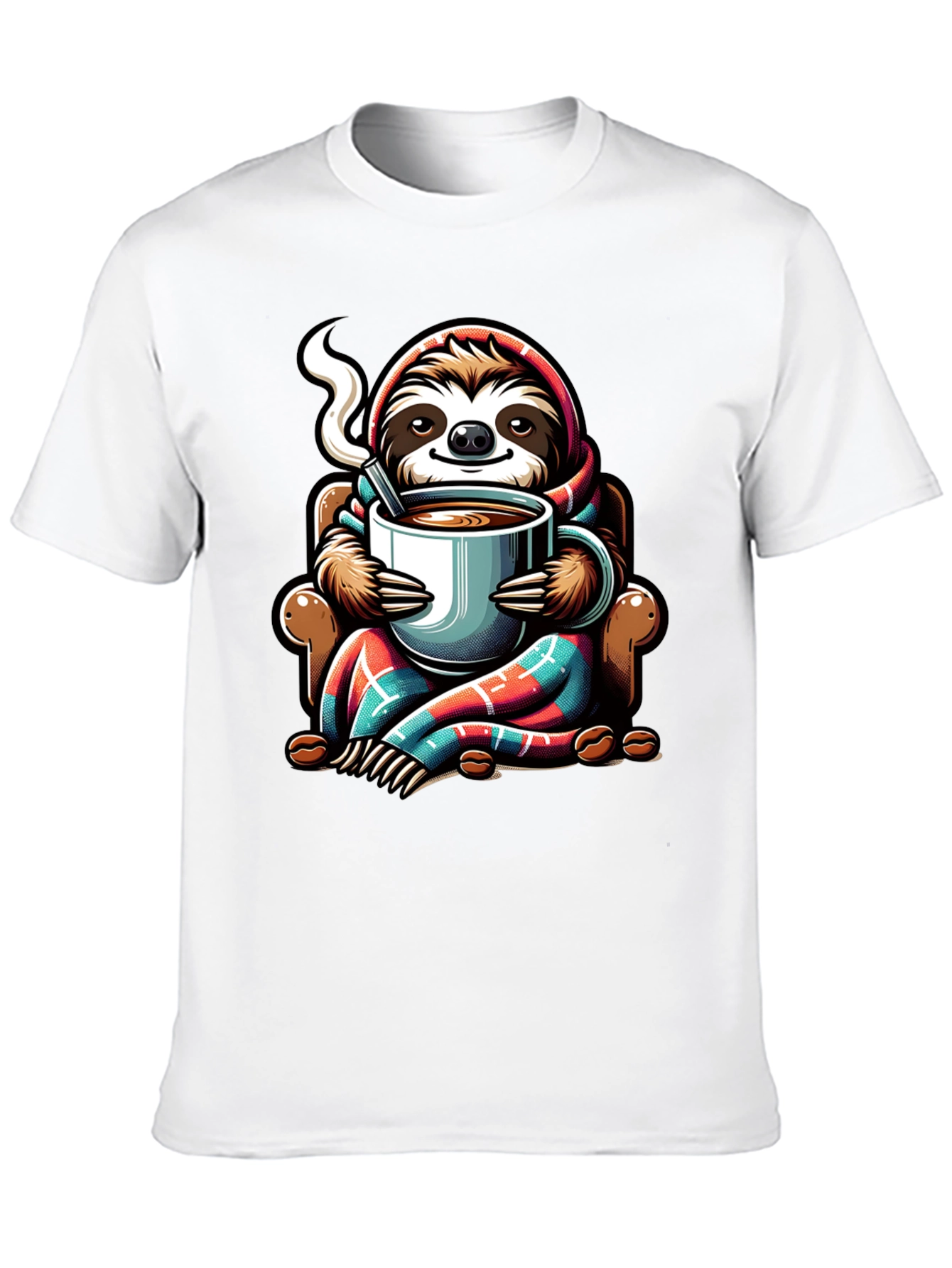 Camiseta con Diseño de Oso Perezoso y Café