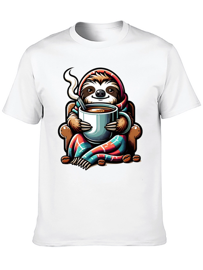 Camiseta con Diseño de Oso Perezoso y Café