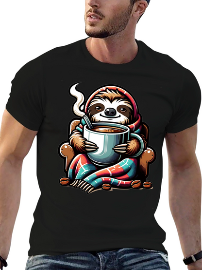 Camiseta con Diseño de Oso Perezoso y Café