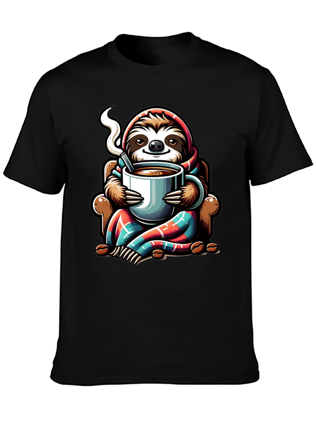 Camiseta con Diseño de Oso Perezoso y Café