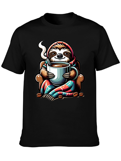 Camiseta con Diseño de Oso Perezoso y Café