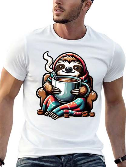 Camiseta con Diseño de Oso Perezoso y Café