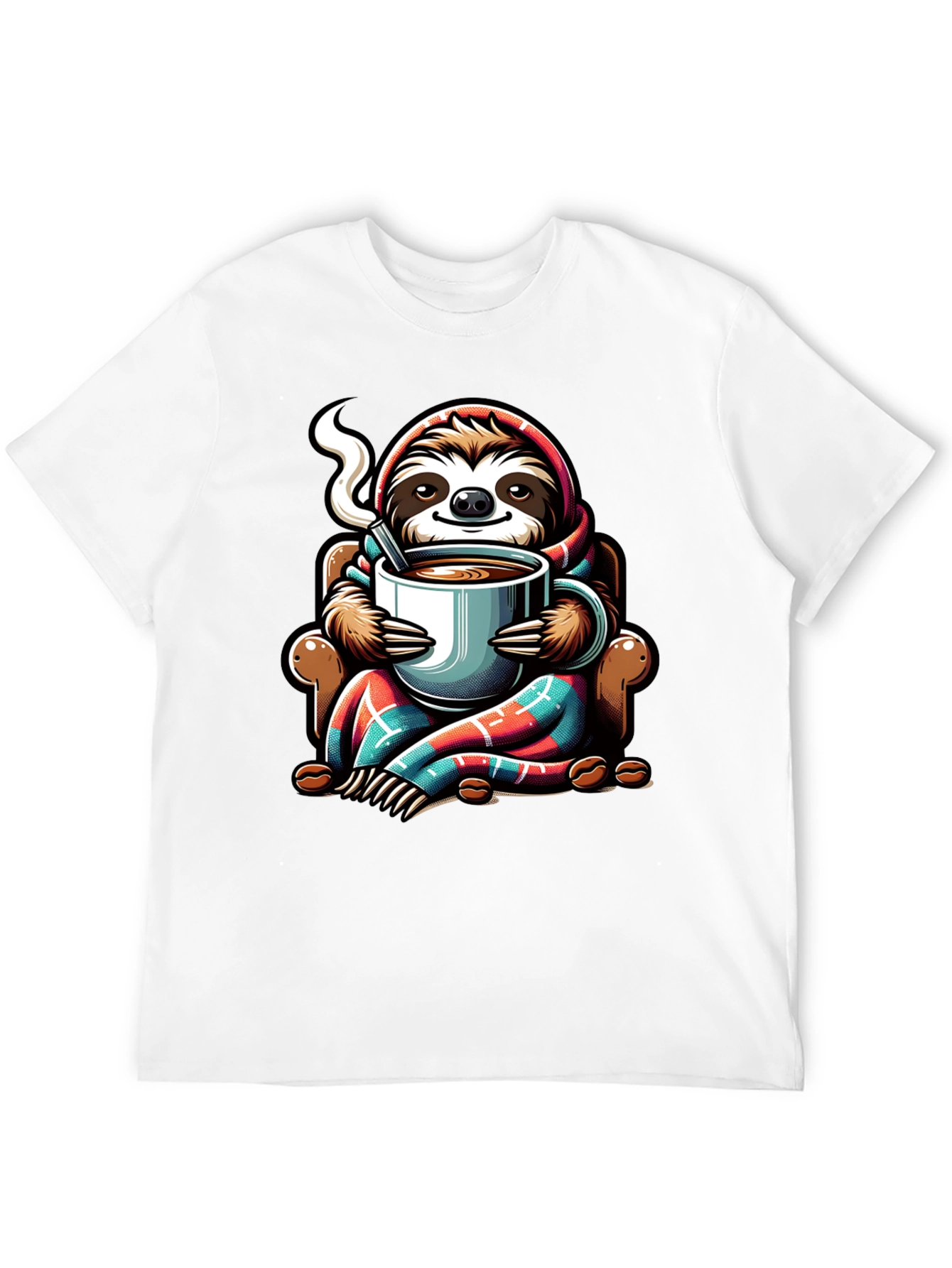 Camiseta con Diseño de Oso Perezoso y Café