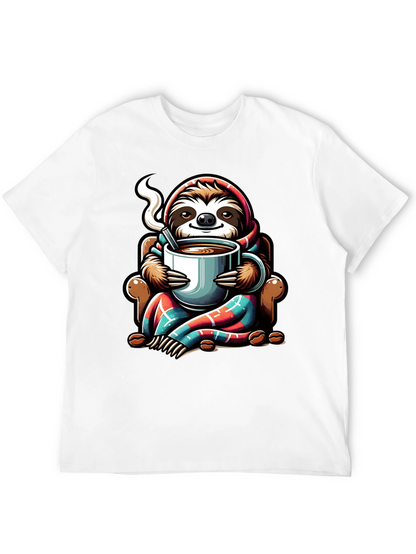 Camiseta con Diseño de Oso Perezoso y Café