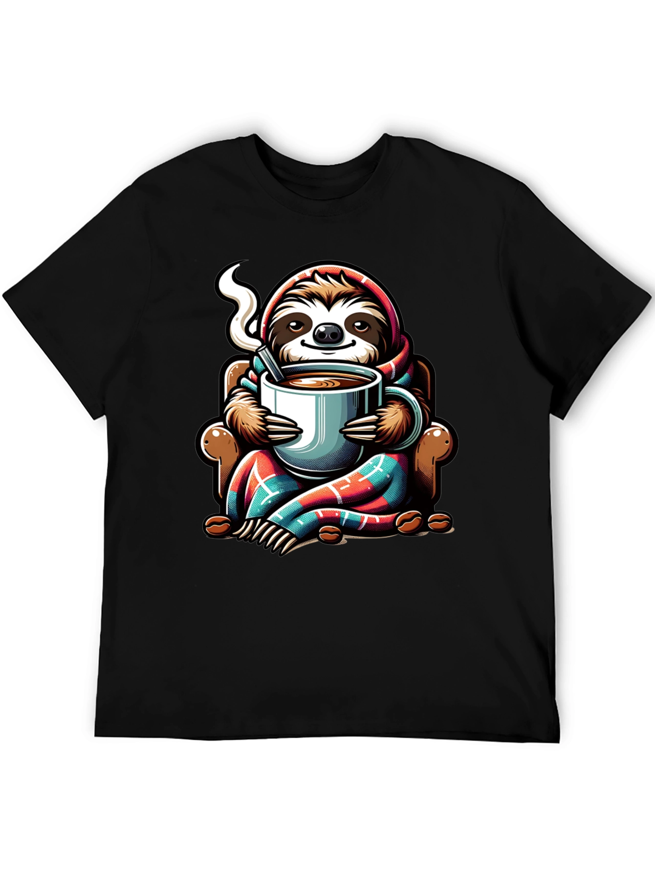 Camiseta con Diseño de Oso Perezoso y Café