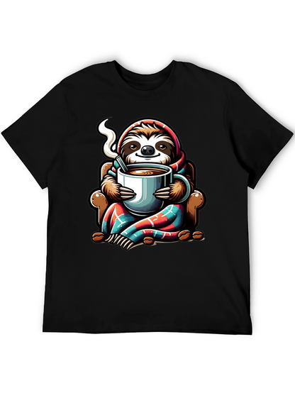 Camiseta con Diseño de Oso Perezoso y Café