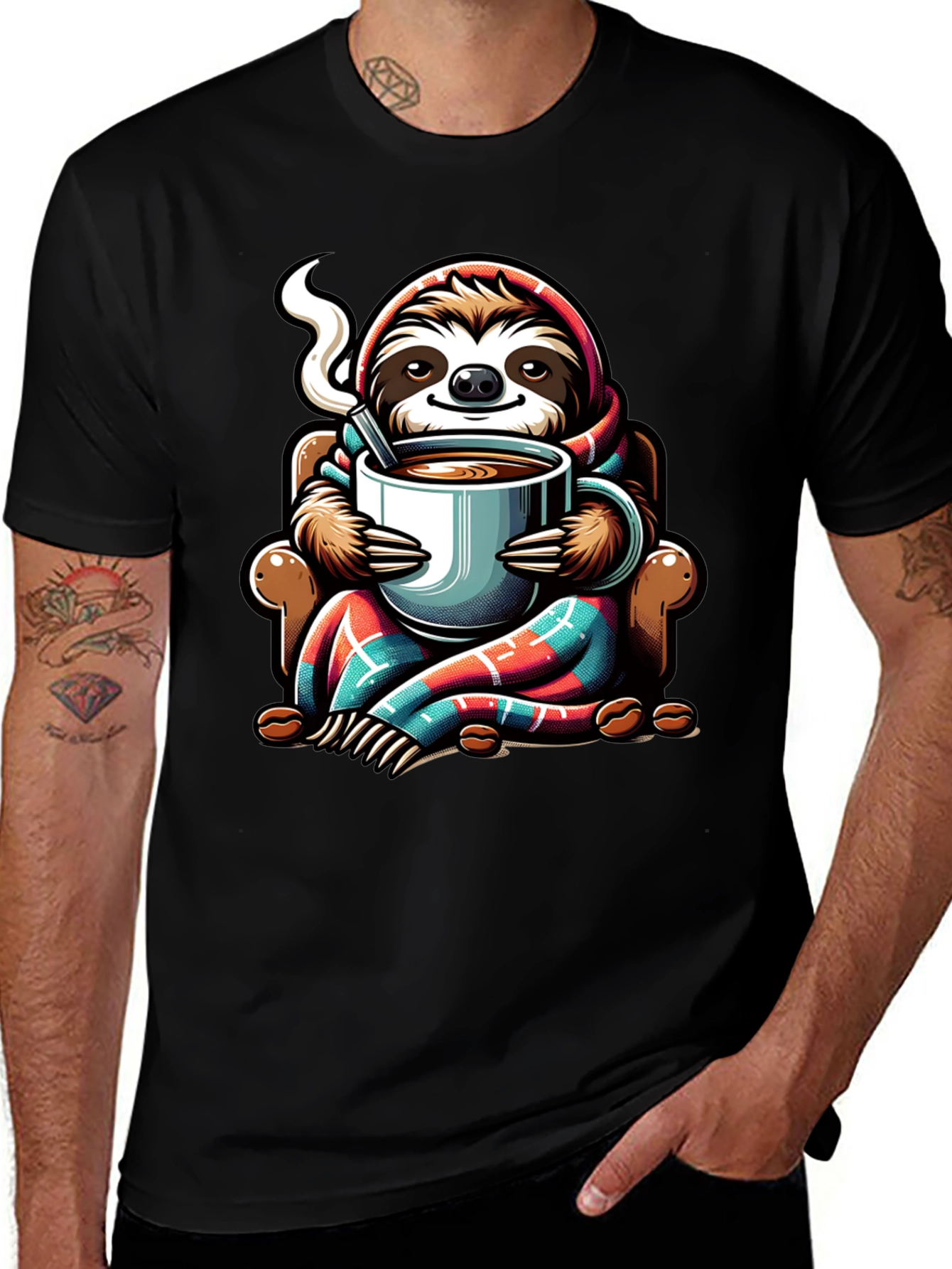 Camiseta con Diseño de Oso Perezoso y Café