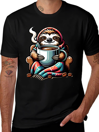 Camiseta con Diseño de Oso Perezoso y Café