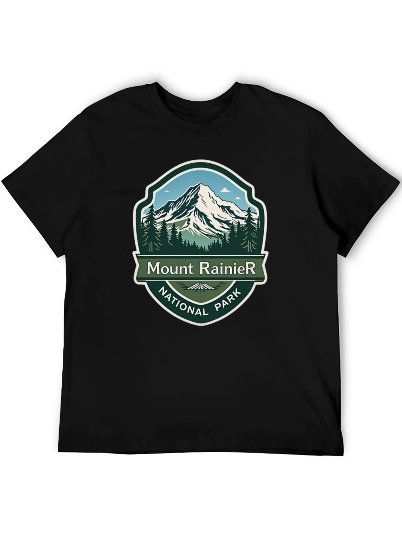 Camiseta Negra Mount Rainier National Park para Hombre
