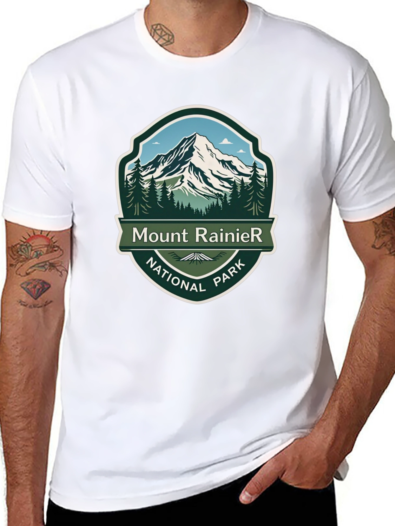 Camiseta Negra Mount Rainier National Park para Hombre