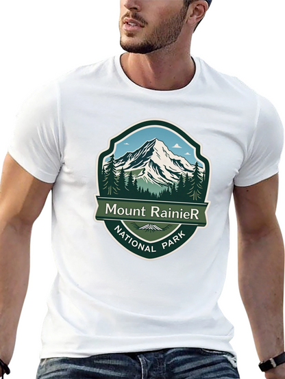 Camiseta Negra Mount Rainier National Park para Hombre