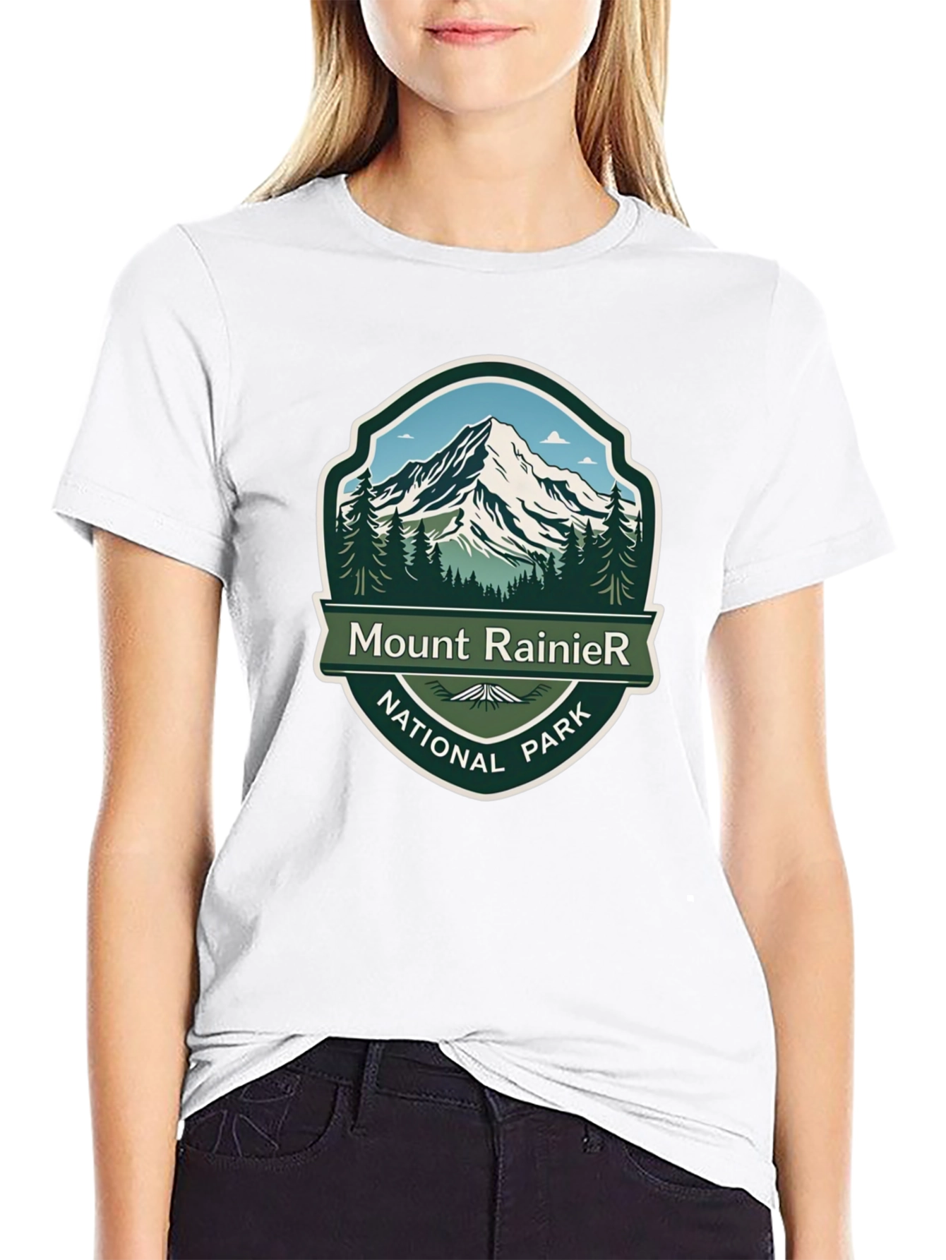 Camiseta Negra Mount Rainier National Park para Hombre