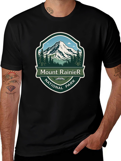 Camiseta Negra Mount Rainier National Park para Hombre
