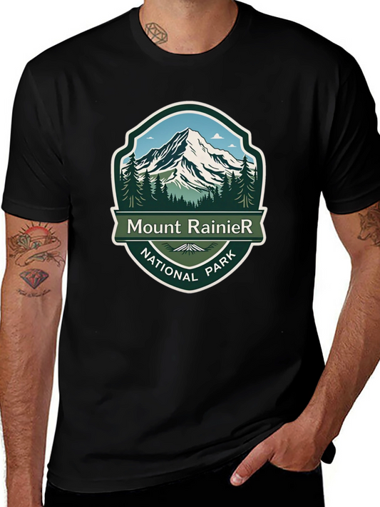 Camiseta Negra Mount Rainier National Park para Hombre