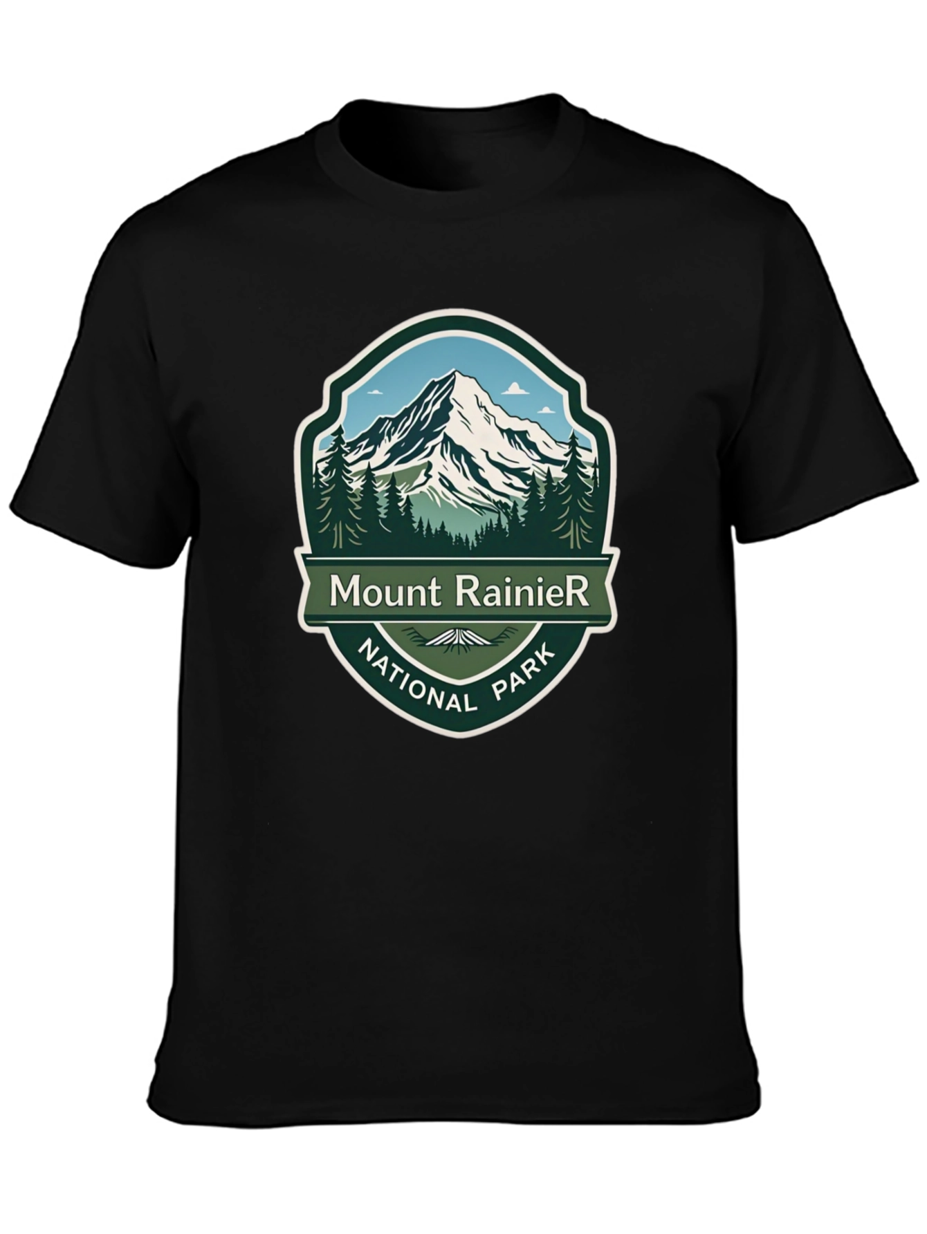 Camiseta Negra Mount Rainier National Park para Hombre