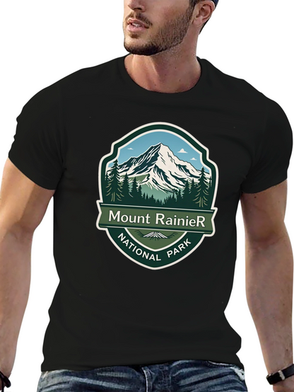 Camiseta Negra Mount Rainier National Park para Hombre