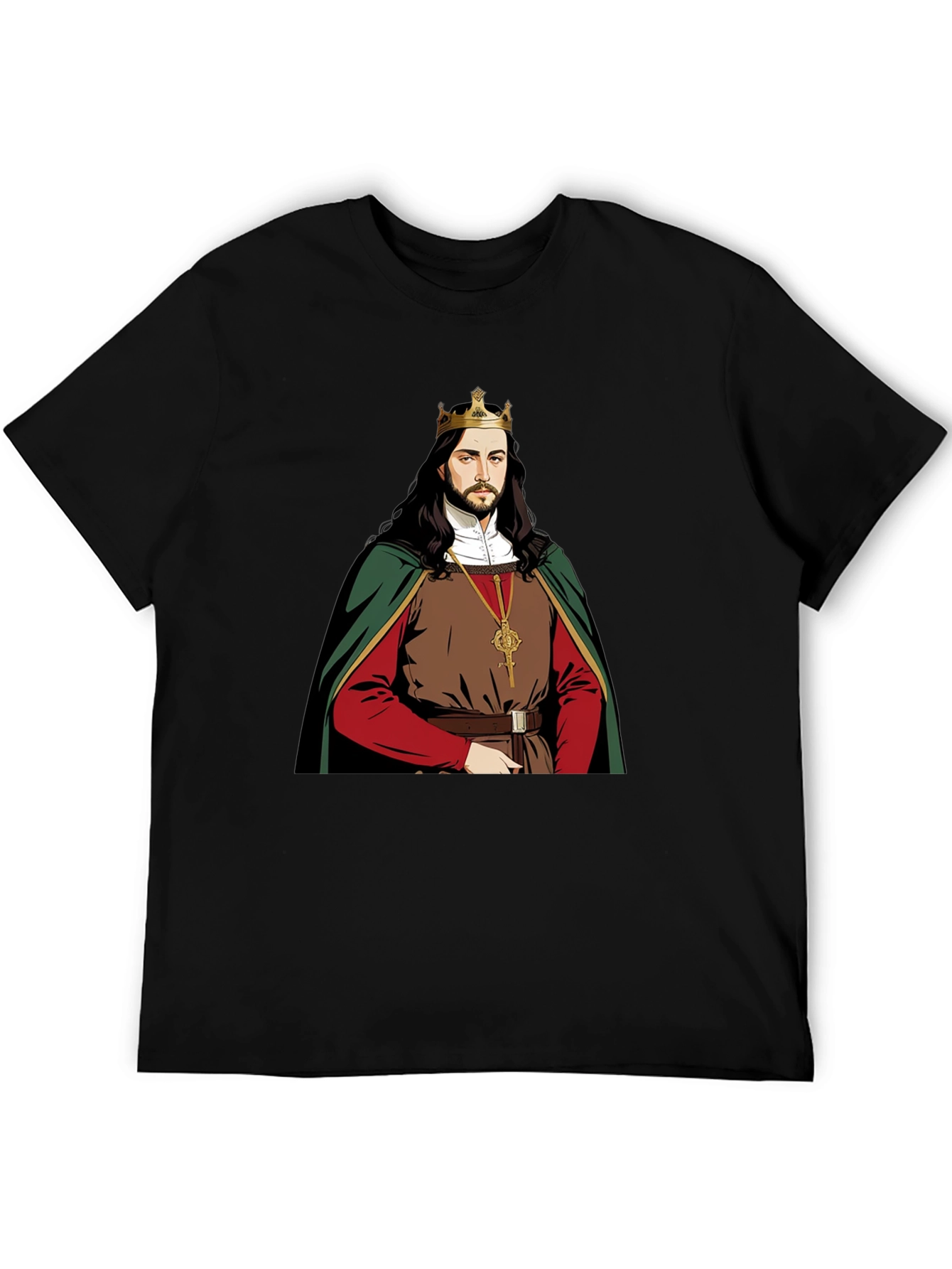 Camiseta Negra con Diseño de Rey Medieval