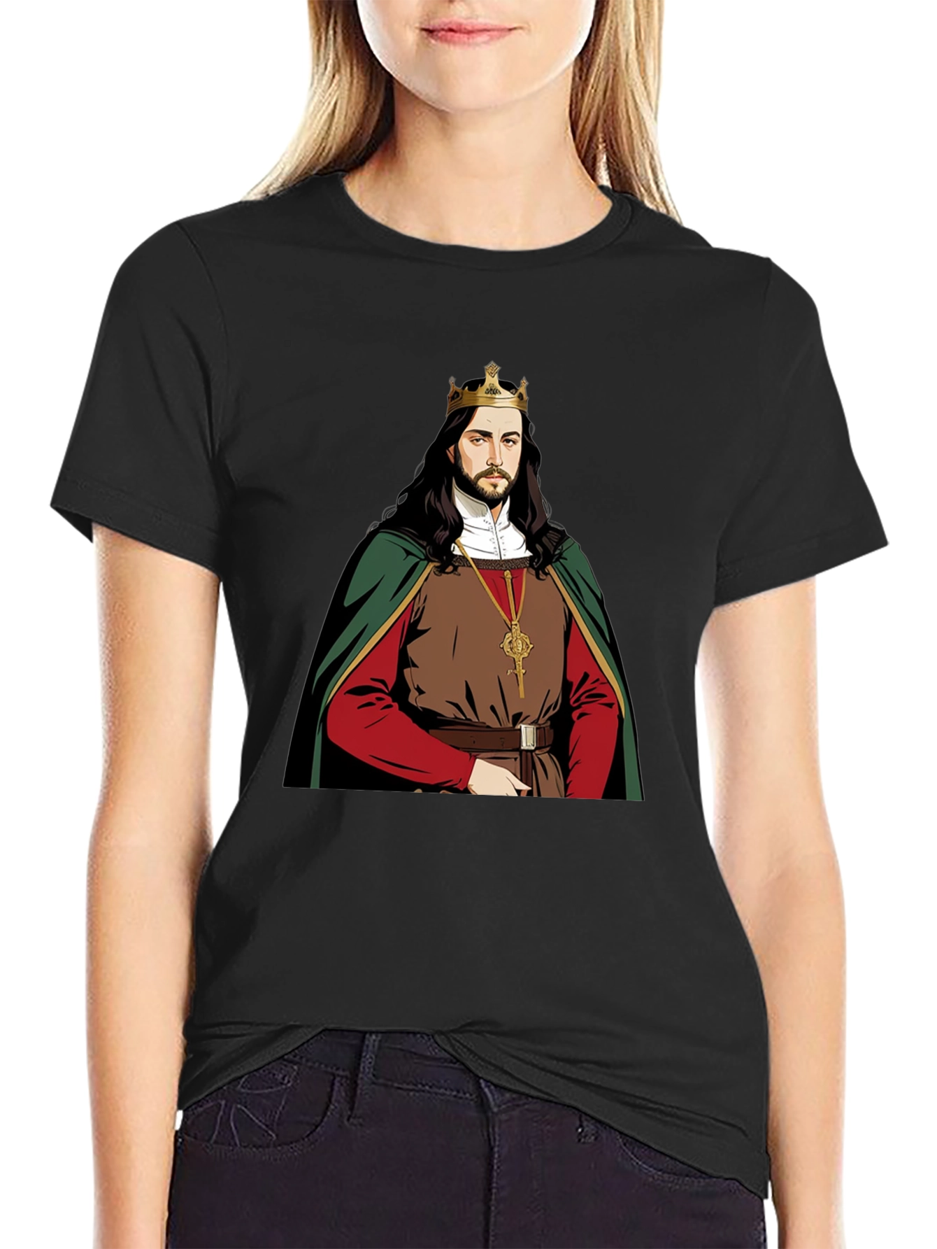 Camiseta Negra con Diseño de Rey Medieval