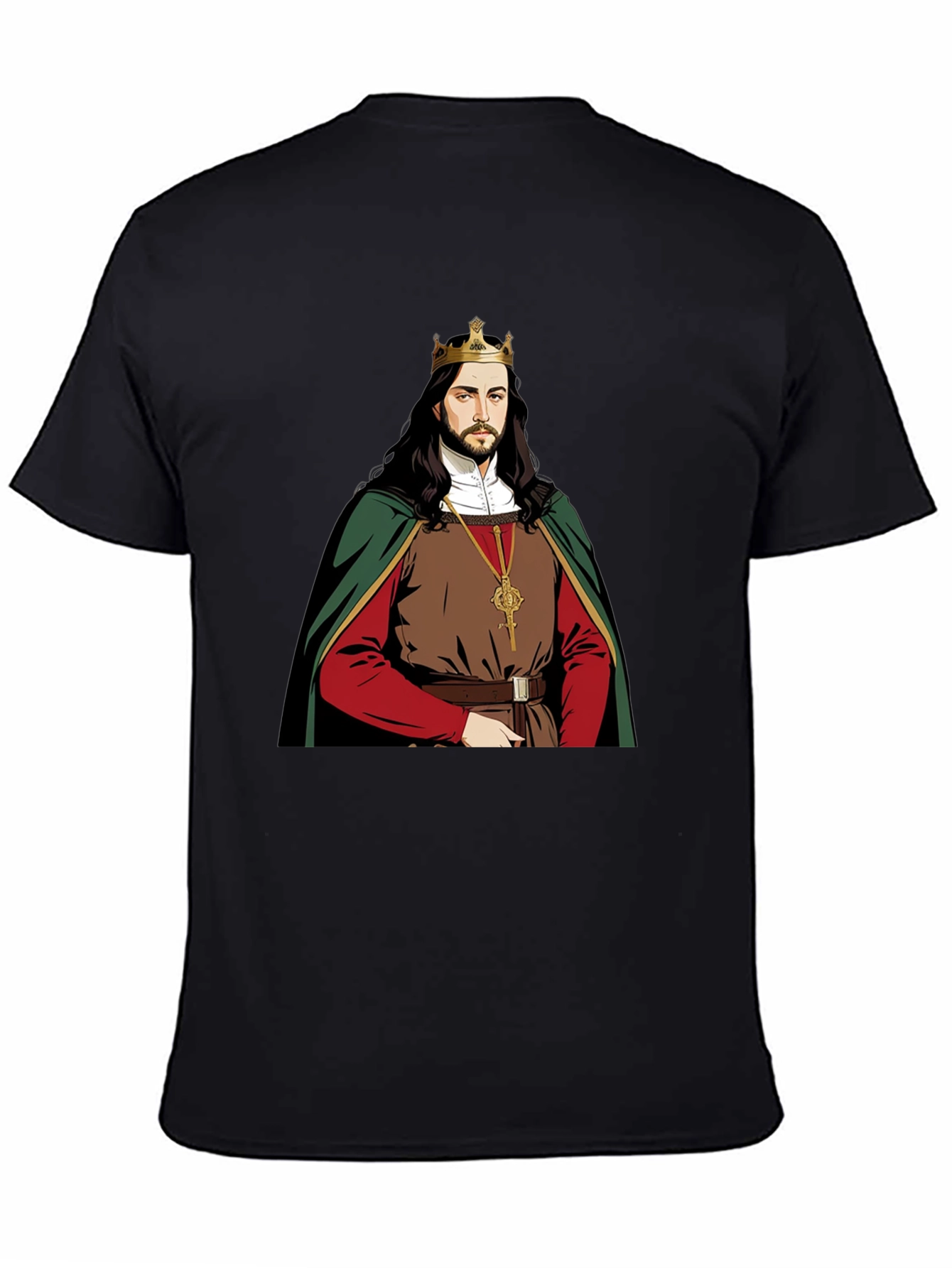 Camiseta Negra con Diseño de Rey Medieval