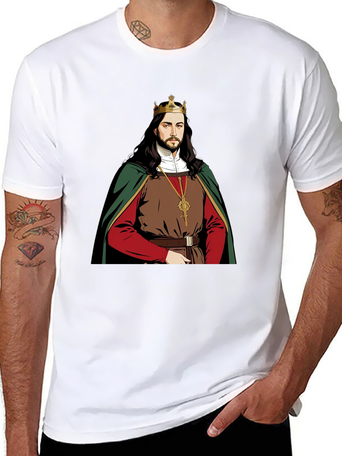Camiseta Negra con Diseño de Rey Medieval