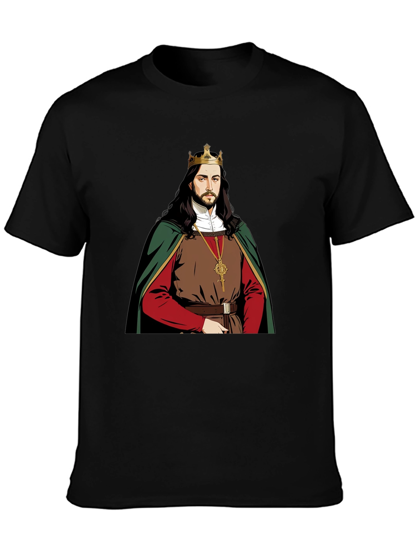 Camiseta Negra con Diseño de Rey Medieval