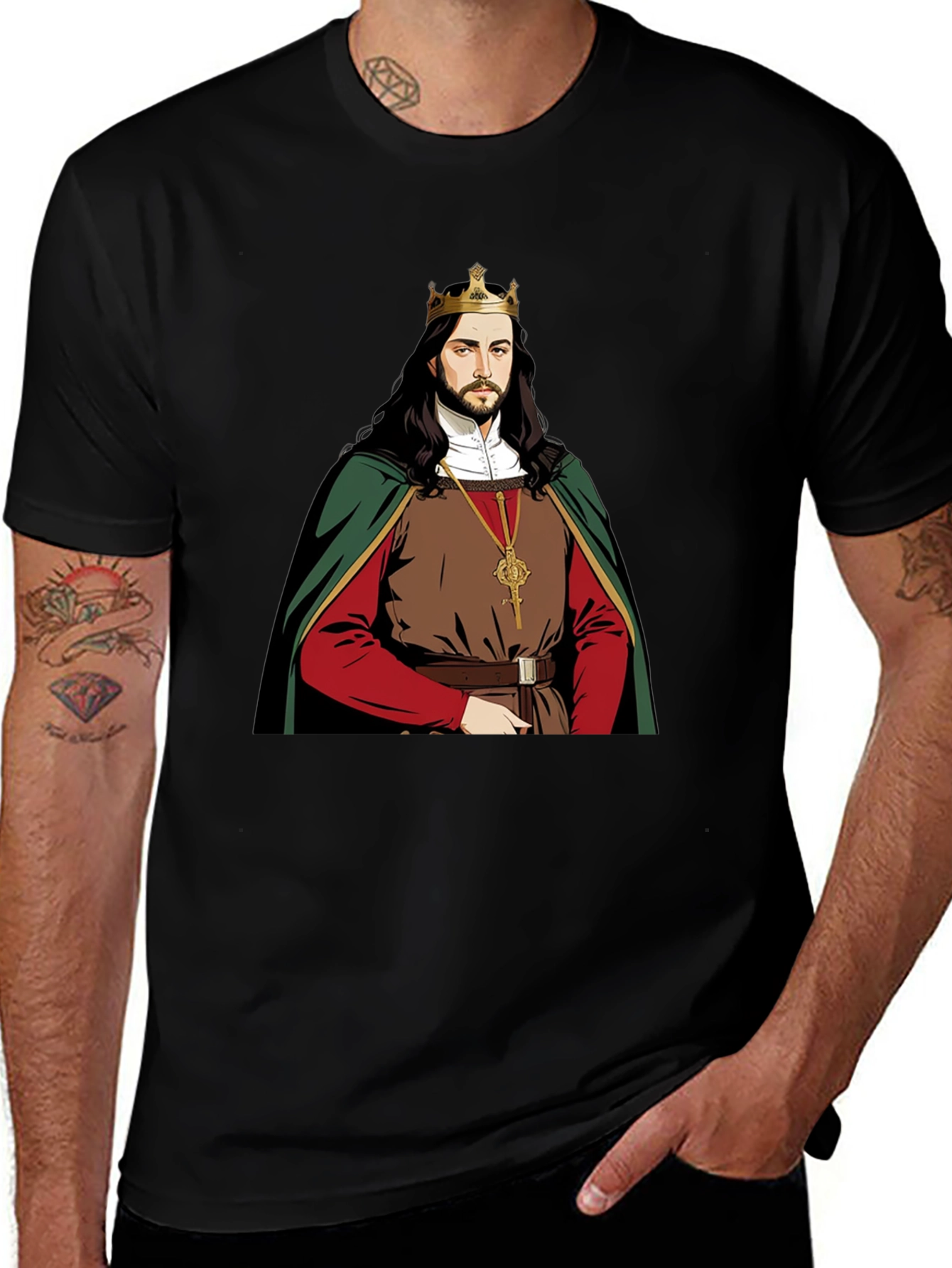 Camiseta Negra con Diseño de Rey Medieval