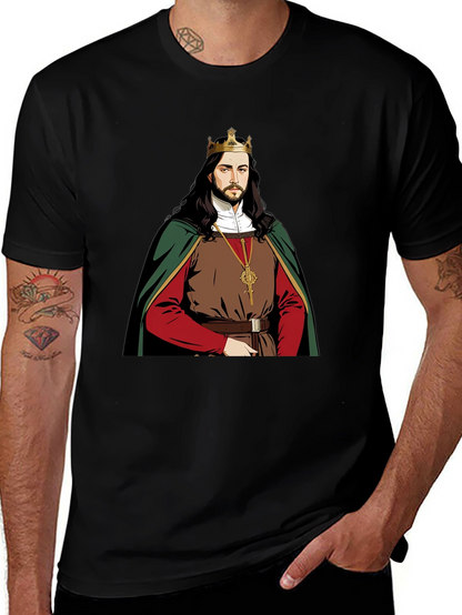 Camiseta Negra con Diseño de Rey Medieval