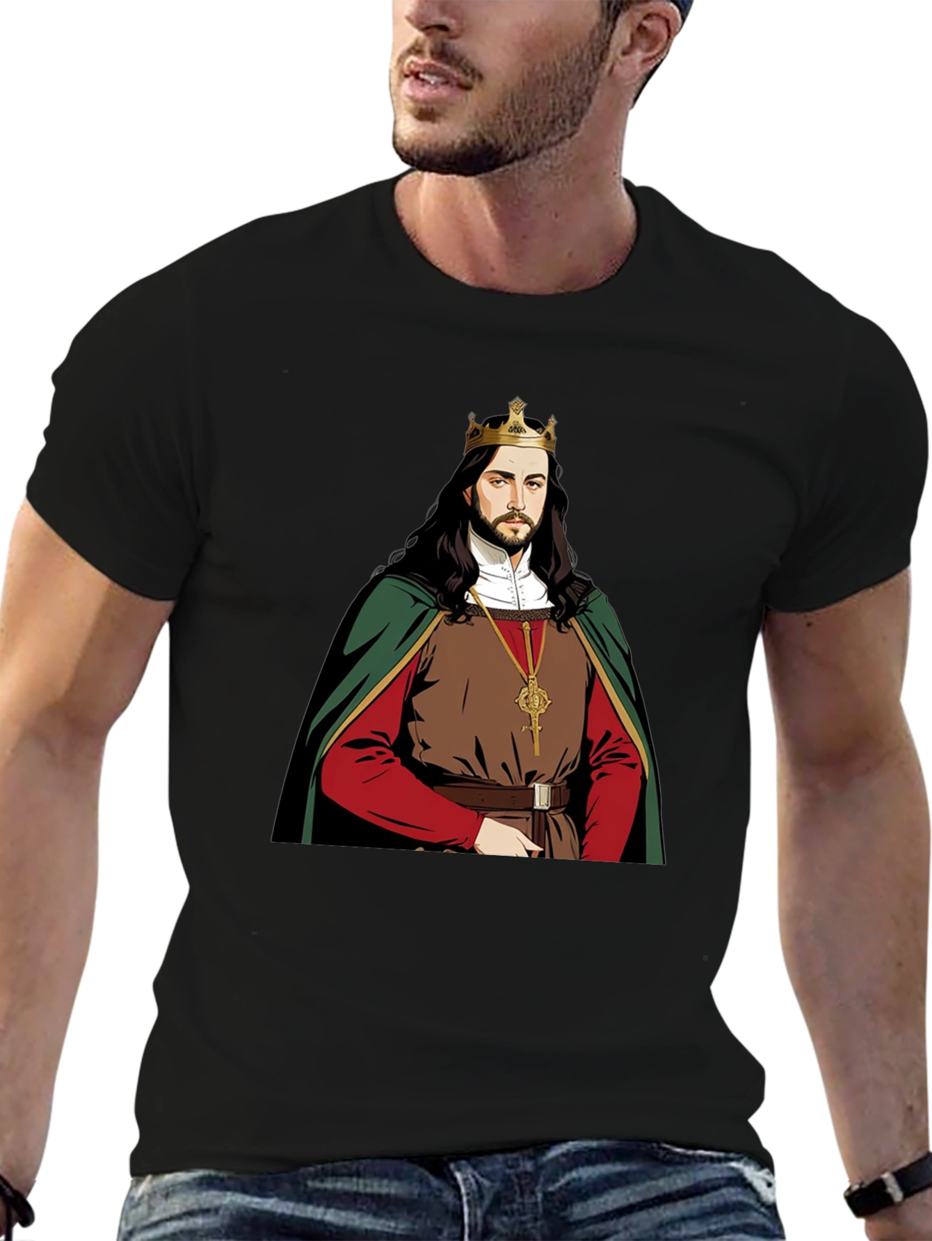 Camiseta Negra con Diseño de Rey Medieval