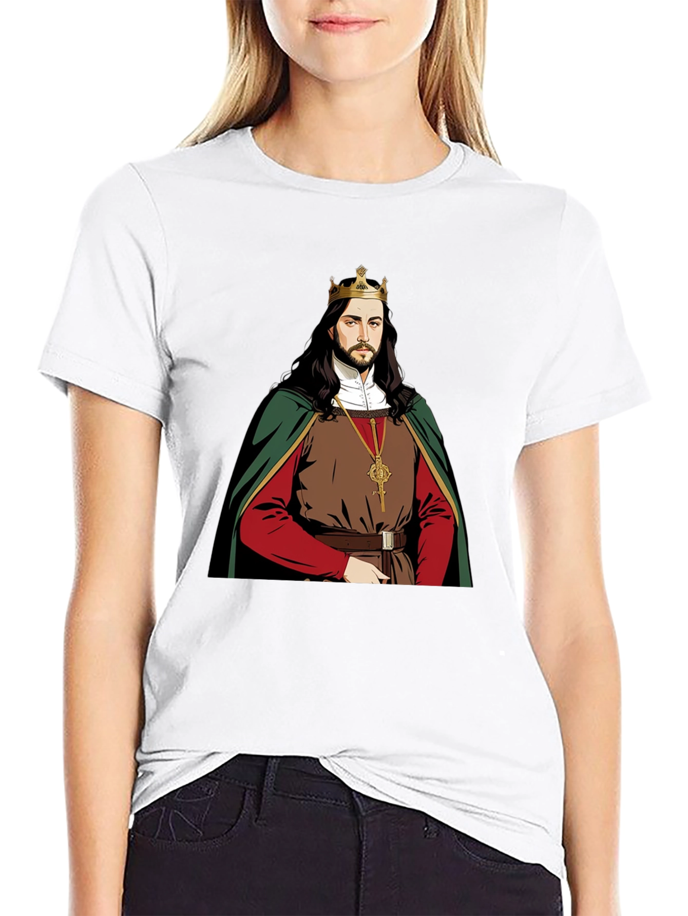Camiseta Negra con Diseño de Rey Medieval