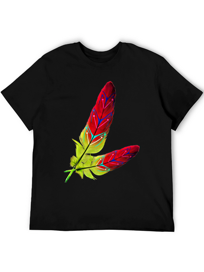 Camiseta Negra con Diseño de Plumas Abstractas