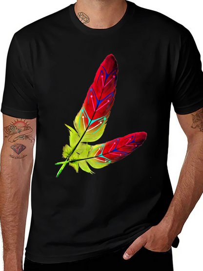 Camiseta Negra con Diseño de Plumas Abstractas