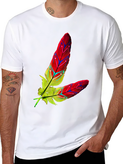 Camiseta Negra con Diseño de Plumas Abstractas