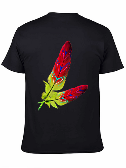 Camiseta Negra con Diseño de Plumas Abstractas