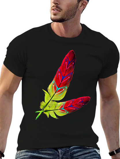 Camiseta Negra con Diseño de Plumas Abstractas
