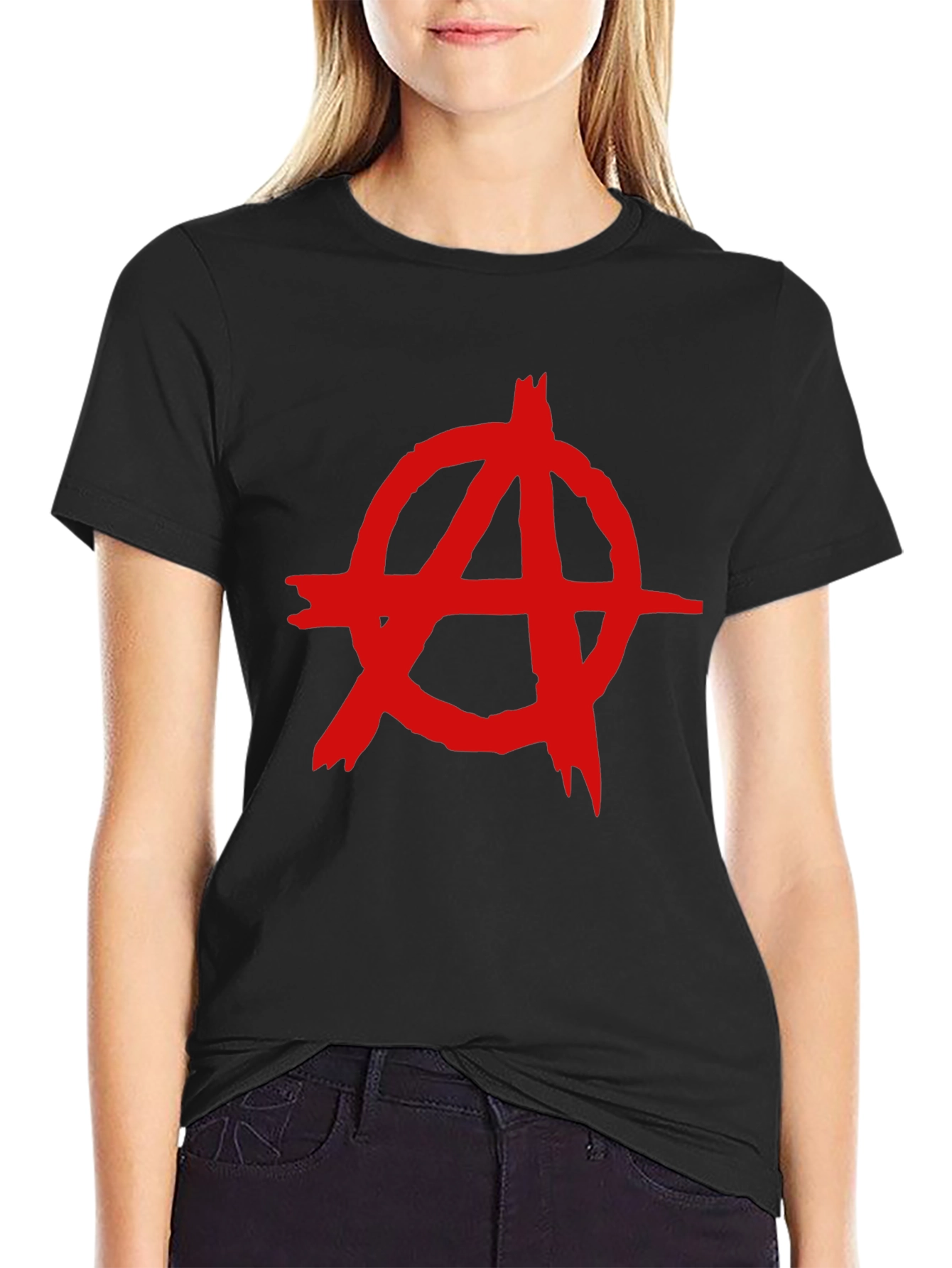 Camiseta Negra con Símbolo Anarquista Rojo