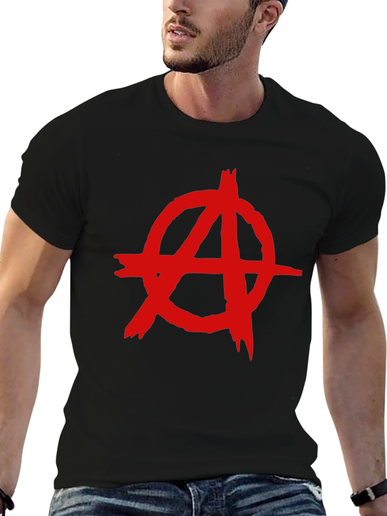 Camiseta Negra con Símbolo Anarquista Rojo