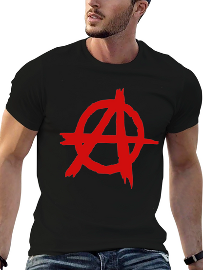 Camiseta Negra con Símbolo Anarquista Rojo
