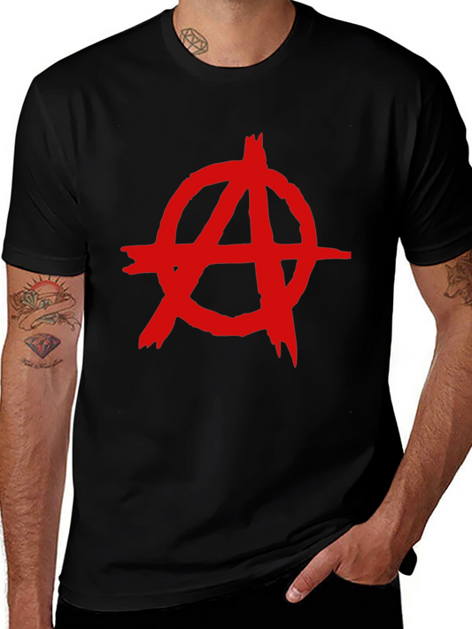 Camiseta Negra con Símbolo Anarquista Rojo