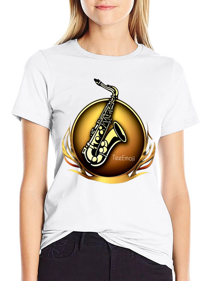 Camiseta Negra Saxofón Dorado Diseño Exclusivo